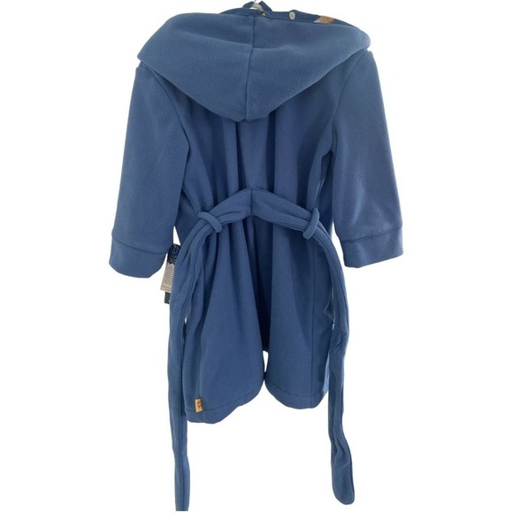 Nick & Nora Toddler Sock Monkey Banana Fleece Hooded Robe Blue Brown Size 18 M - Picture 3 of 8